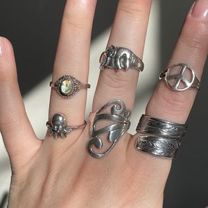 6 Assorted Silver Rings (size 6-7)